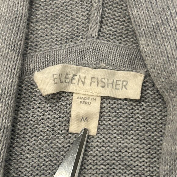 Eileen Fisher Cardigan Sweater Womens Medium Open Hooded Organic Cotton Longline - Picture 3 of 7